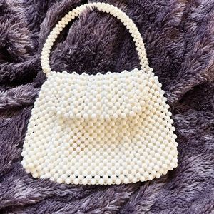 Vintage 1950’s Wedding White Beaded evening handbag purse clutch w/ zip closure